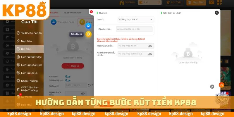 Hướng dẫn từng bước rút tiền KP88